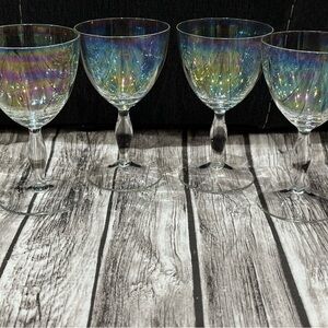 Fostoria Shell Pearl Wine Glasses Loop Optic Iridescent Excellent Set Four